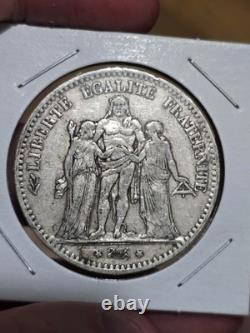 1875 A France Silver 5 Francs Hercules Coin 90% Silver