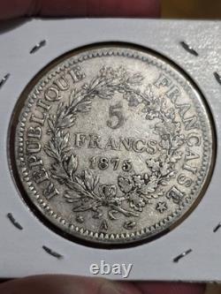 1875 A France Silver 5 Francs Hercules Coin 90% Silver