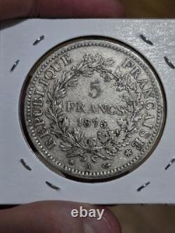 1875 A France Silver 5 Francs Hercules Coin 90% Silver