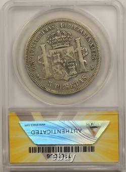 1875-DEM Spain. 900 Silver 5 Pesetas 25gram ANACS VF 25 King Alfonso XII