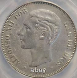 1878 EMM Spain 5 Pesetas AU 55 Details Certified ANACS 3A
