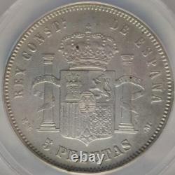 1878 EMM Spain 5 Pesetas AU 55 Details Certified ANACS 3A