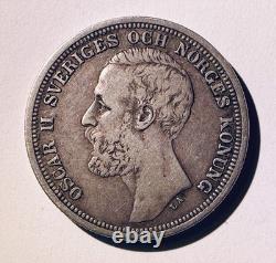 1880 2 Kronor OCH Rare Version Nice Original Toning AU
