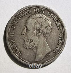 1880 2 Kronor OCH Rare Version Nice Original Toning AU 1880 2 Kronor OCH Rare Version Nice Original Toning AU