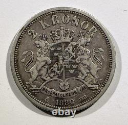 1880 2 Kronor OCH Rare Version Nice Original Toning AU