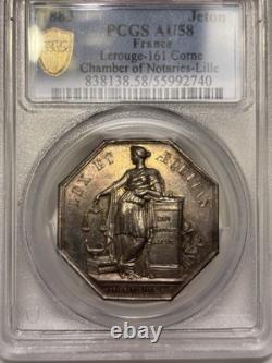 1883 Lerouge-161 Corne Chamber Of Notaries-lille-161 Pcgs Au58 Silver Jeton Nice