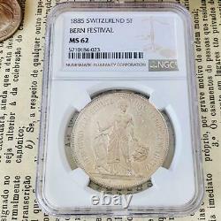 1885 SWITZERLND Bern Festival 5Fr NGC MS 62 Silver Coin