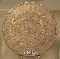 1885 Switzerland Silver 5 Francs, Old World Silver Dollar Sized Coin