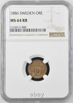 1886 SWEDEN ORE NGC MS 64 RB Certified Coin