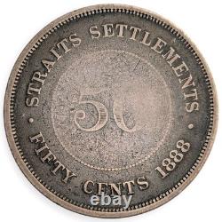 1888 Straits Settlements Victoria Fifty Cents Silver Coin 50c Attractive 2T