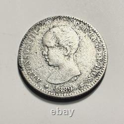 1889 MP M SPAIN UN PESETA RARE DATE CHOICE VF Details Baby Head