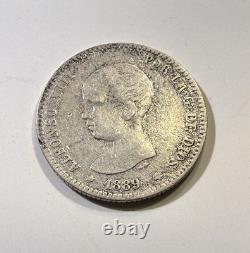 1889 MP M SPAIN UN PESETA RARE DATE CHOICE VF Details Baby Head
