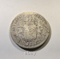 1889 MP M SPAIN UN PESETA RARE DATE CHOICE VF Details Baby Head