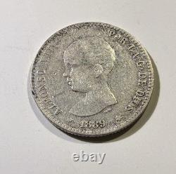 1889 MP M SPAIN UN PESETA RARE DATE CHOICE VF Details Baby Head