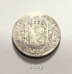 1889 MP M SPAIN UN PESETA RARE DATE CHOICE VF Details Baby Head