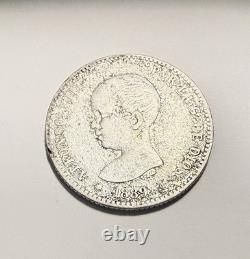 1889 MP M SPAIN UN PESETA RARE DATE CHOICE VF Details Baby Head