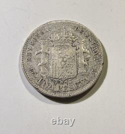1889 MP M SPAIN UN PESETA RARE DATE CHOICE VF Details Baby Head