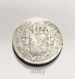1889 MP M SPAIN UN PESETA RARE DATE CHOICE VF Details Baby Head