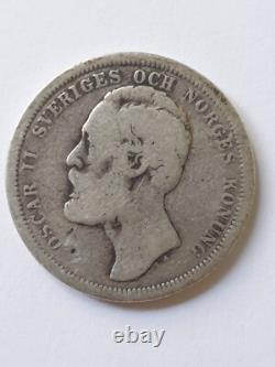 1889 Sweden rare variant 1 Krona Oscar II lock of hair below NO