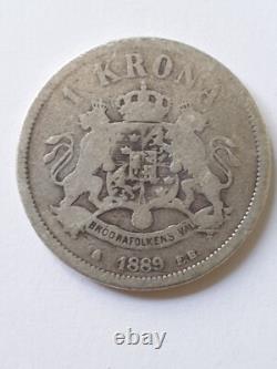 1889 Sweden rare variant 1 Krona Oscar II lock of hair below NO