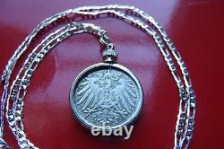 1890-1916 IMPERIAL GERMAN EAGLE COIN PENDANT 28 Sterling Silver Link Chain