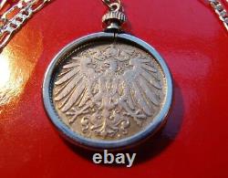 1890-1916 IMPERIAL GERMAN EAGLE COIN PENDANT 28 Sterling Silver Link Chain