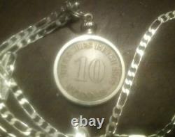 1890-1916 IMPERIAL GERMAN EAGLE COIN PENDANT 28 Sterling Silver Link Chain