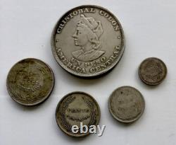 1892-93-1911 5 Coin Lot El Salvador Silver