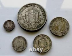 1892-93-1911 5 Coin Lot El Salvador Silver
