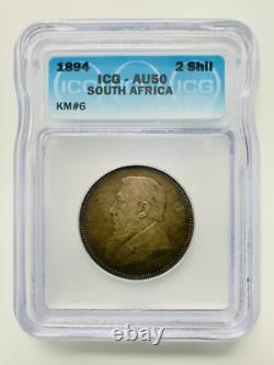 1894 South Africa 2 Shillings ICG AU50 KM#6 President Johannes Paulus Kruger