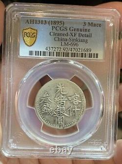 1895 China Sinkiang Silver Coin 3 Mace Pcgs Xf