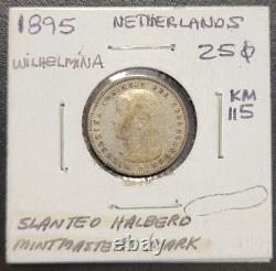 1895 Netherlands 25 Cents, KM 115, Slanted Halberd Mintmaster's Mark, Rare Key