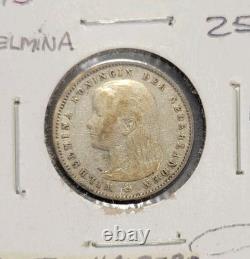 1895 Netherlands 25 Cents, KM 115, Slanted Halberd Mintmaster's Mark, Rare Key