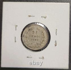 1895 Netherlands 25 Cents, KM 115, Slanted Halberd Mintmaster's Mark, Rare Key