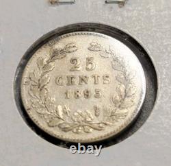 1895 Netherlands 25 Cents, KM 115, Slanted Halberd Mintmaster's Mark, Rare Key