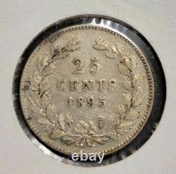 1895 Netherlands 25 Cents, KM 115, Slanted Halberd Mintmaster's Mark, Rare Key