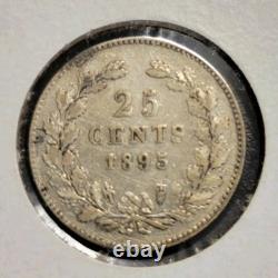 1895 Netherlands 25 Cents, KM 115, Slanted Halberd Mintmaster's Mark, Rare Key