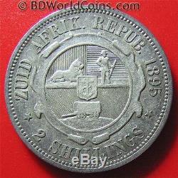 1895 South Africa 2 Shillings Silver Key Date! Rare Zuid African World Coin