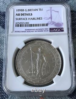 1898-B Great Britain Silver Trade Dollar NGC AU Details Surface Hairlines