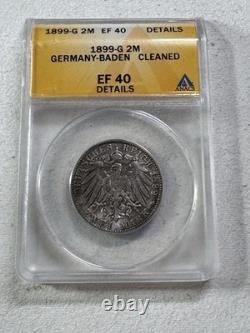 1899-G German States Baden 2 Marks Graded XF 40 Details Cleaned by ANACS