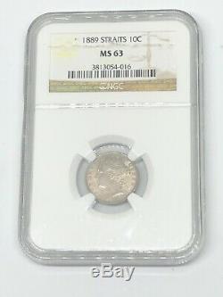 1899 Straits Settlements Victoria 10-C Cents Silver World Coin NGC MS-63 RARE