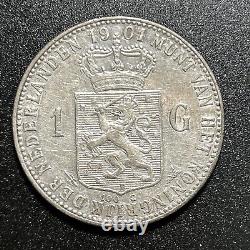 1901 Netherlands 1 Gulden Silver Coin