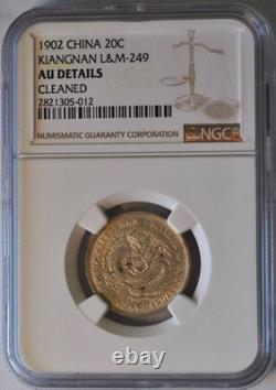 1902 China Qing Kiangnan Mint Dragon 20 Cents Silver Coin L&M-249 NGC AU Details