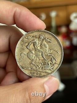 1902 Edward VII Crown Silver Coin Gold Plated