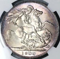 1902 NGC MS 64 Great Britain Edward VII Crown 256k Dragon Silver Coin 24071301C