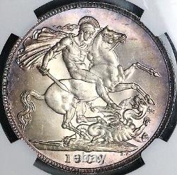 1902 NGC MS 64 Great Britain Edward VII Crown 256k Dragon Silver Coin 24071301C