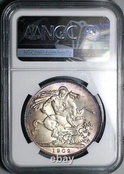 1902 NGC MS 64 Great Britain Edward VII Crown 256k Dragon Silver Coin 24071301C