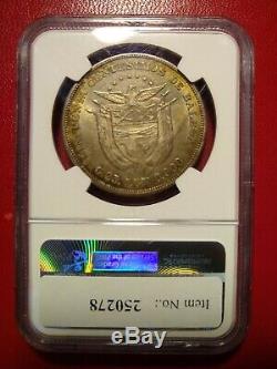 1904 panama 50 centesimos ngc au58 world crown 8 reales peso toned silver coin