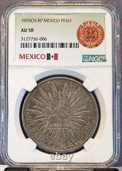 1905 Cn Rp Mexico Silver 1 Peso Ngc Au 58 High Grade Low Mintage Scarce Coin