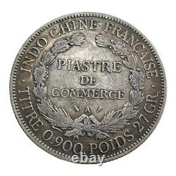 1907-A Silver Piastre Commerce French Indo-China Rare Crown Thaler Sized Coin 7K